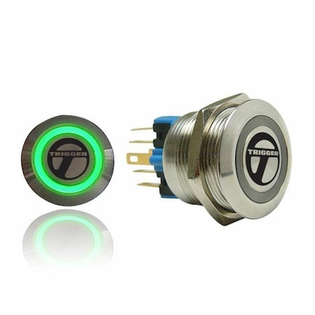 22mm Momentary Billet Button With LED Green Ring